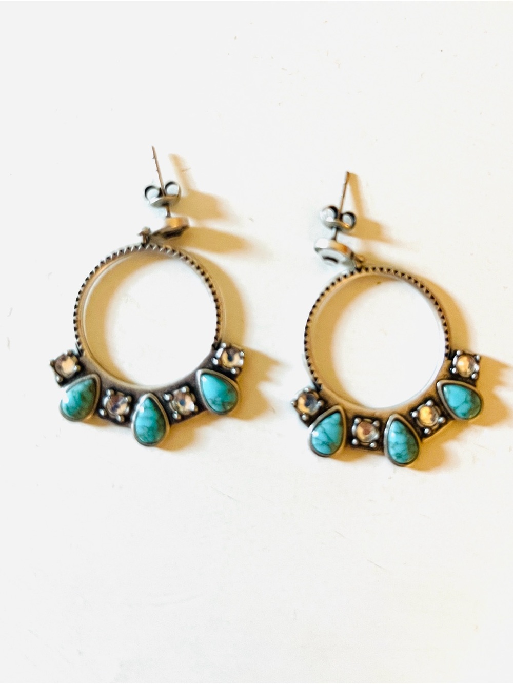 Boho Faux Turquoise Teardrop Shape Gem Small Hoop Earrings